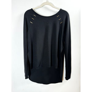 French Connection Black Gold Bar Stud Regency Glam Goth Long Lightweight Sweater